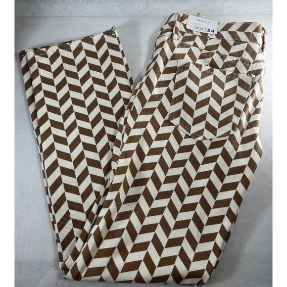 Pacsun Jeans Low Rise Brown Chevron Straight Leg Slit Denim Pants Womens 24” - Picture 2 of 11
